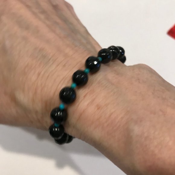 Turquoise Genuine Turquoise Beads & Black Spinel Faceted Beads New - Picture 2 of 8